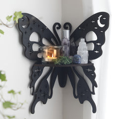 Rustic Style Wooden Butterfly & Lotus Wall Decoration Shelf