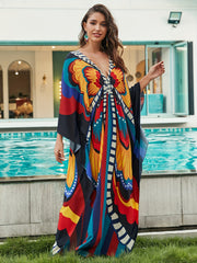  Allover Print Batwing Sleeve Maxi Jalabiya Dress