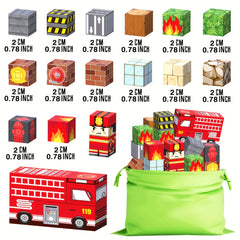 Magnetic Building Blocks Firefighter & Fire Truck Playset Educational Toy