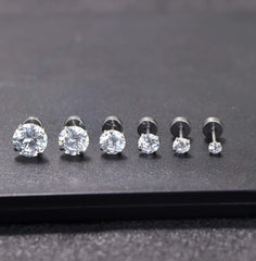 6 Pairs 18G CZ Inlaid Barbell Stud Earrings Set Stainless Steel