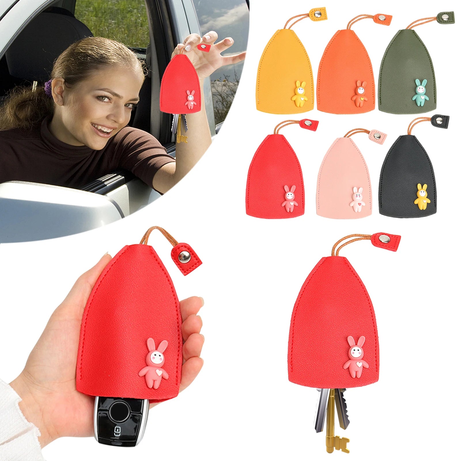 Leather Keychain Pouch Key Protection Cover PU Key Bags Large Capacity