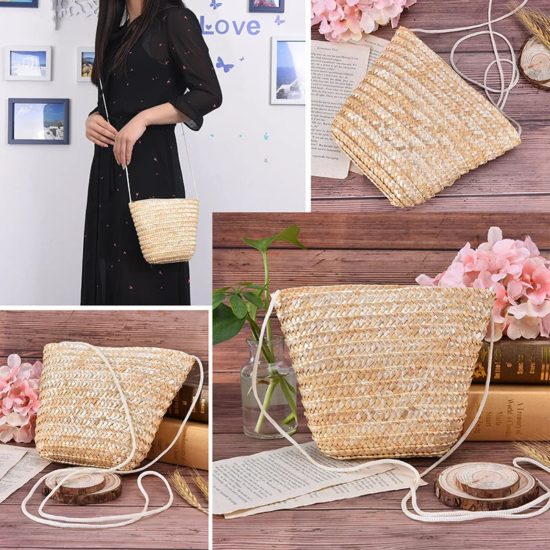 Small Rattan Grass Messenger Bag for Women