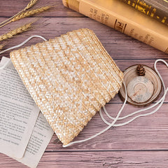 Small Rattan Grass Messenger Bag for Women