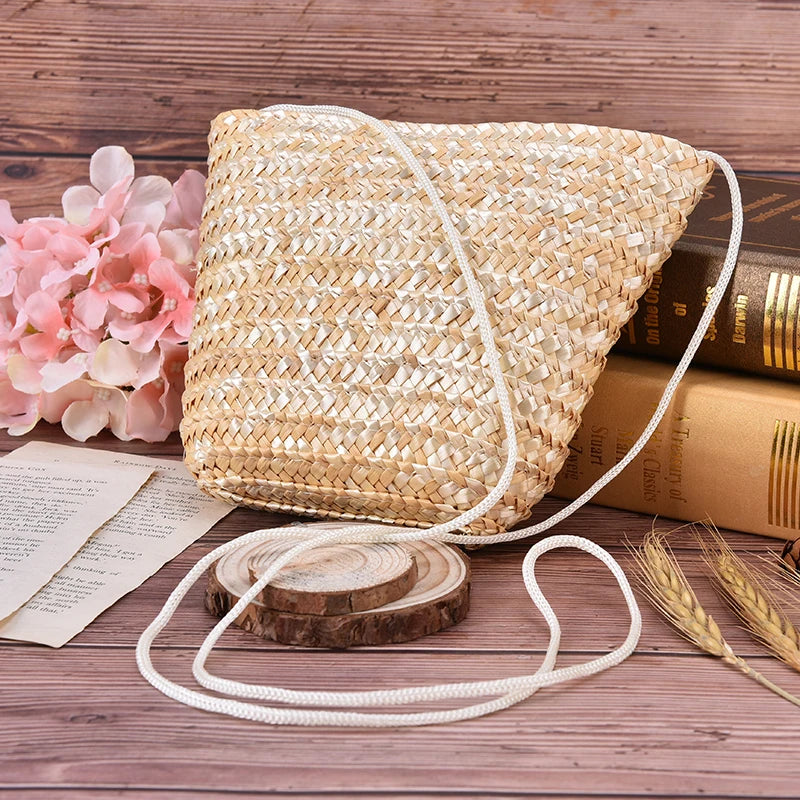 Small Rattan Grass Messenger Bag for Women