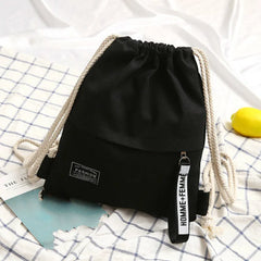 Canvas School Bag Double Shoulder Drawstring Backpack for Women Men
