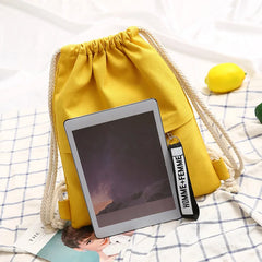 Canvas School Bag Double Shoulder Drawstring Portable Travel Backpack