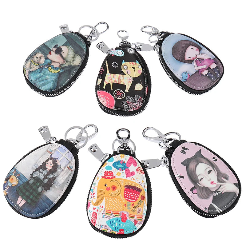 Cute Cartoon Women's Leather Key Wallet Key Case for Car Keys