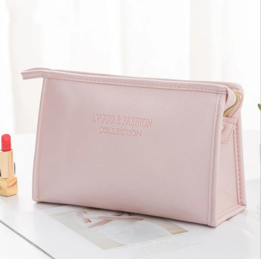 Large Women Cosmetic Bag PU Leather Waterproof Zipper Make Up Bag Travel