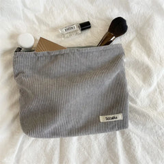 Soft Corduroy Makeup Bag Solid Cosmetic Travel Organizer