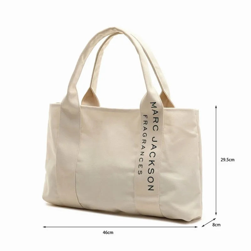 Large Canvas Women's Minimalist Letter Tote Bag