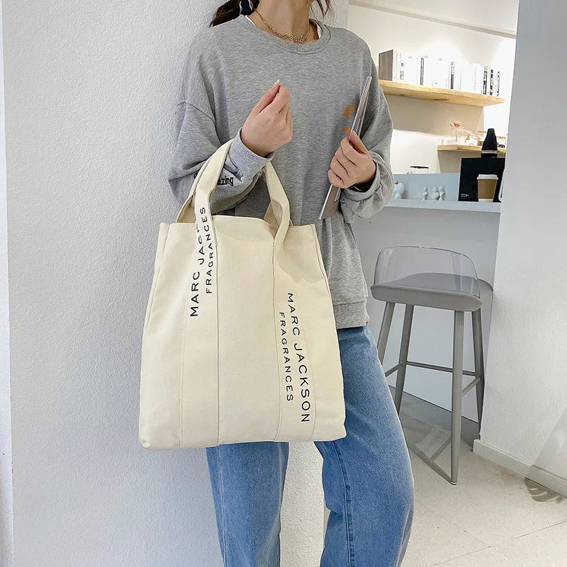 Large Canvas Women's Minimalist Letter Tote Bag