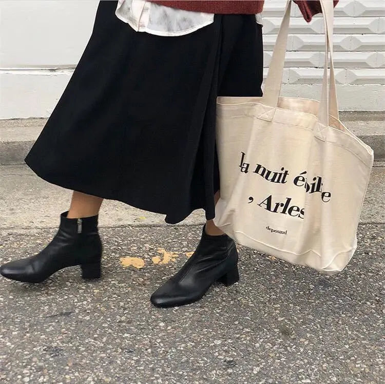 Women Letter Print Tote Bag Canvas Shoulder Bag Casual Small Tote Bag