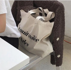 Women Letter Print Tote Bag Canvas Shoulder Bag Casual Small Tote Bag