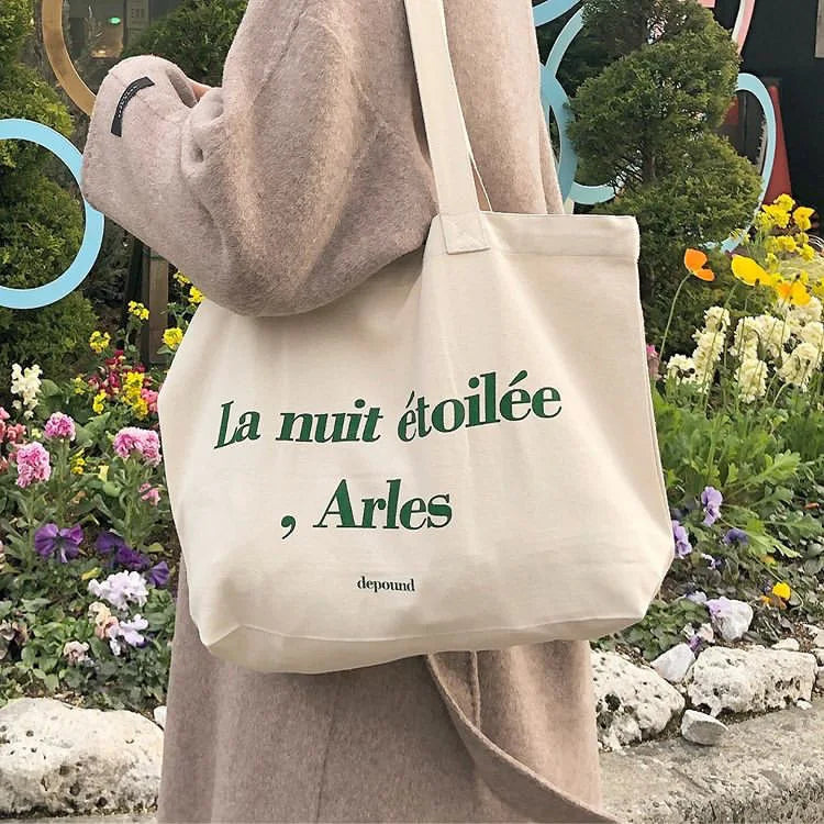 Women Letter Print Tote Bag Canvas Shoulder Bag Casual Small Tote Bag
