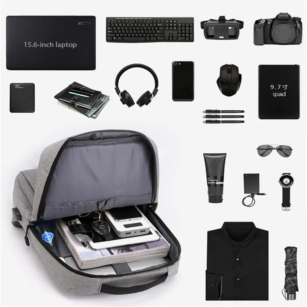 Men Laptop Backpack with USB Interface Waterproof School Bag