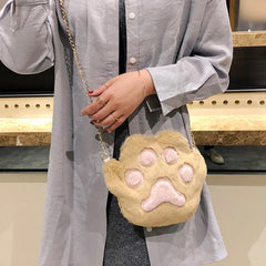 Women Crossbody Bag Plush Cat Paw for Mobile Phone