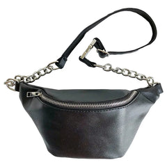 10 Inch Chest Bag Women's Waist Bag Pu Messenger Bag Black Single Shoulder Ch