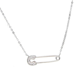 925 Silver Safety Pin Charm Necklace for Women CZ Pin Charms Jewelry