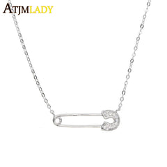 925 Silver Safety Pin Charm Necklace for Women CZ Pin Charms Jewelry