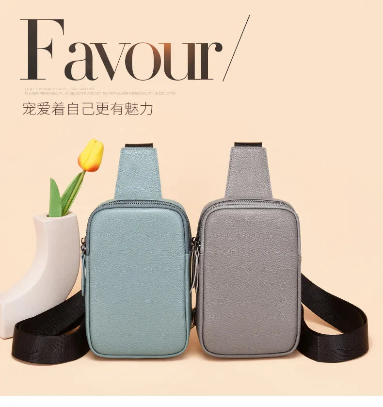 Genuine Leather Ladies Cell Phone Crossbody Bag Chest Bag