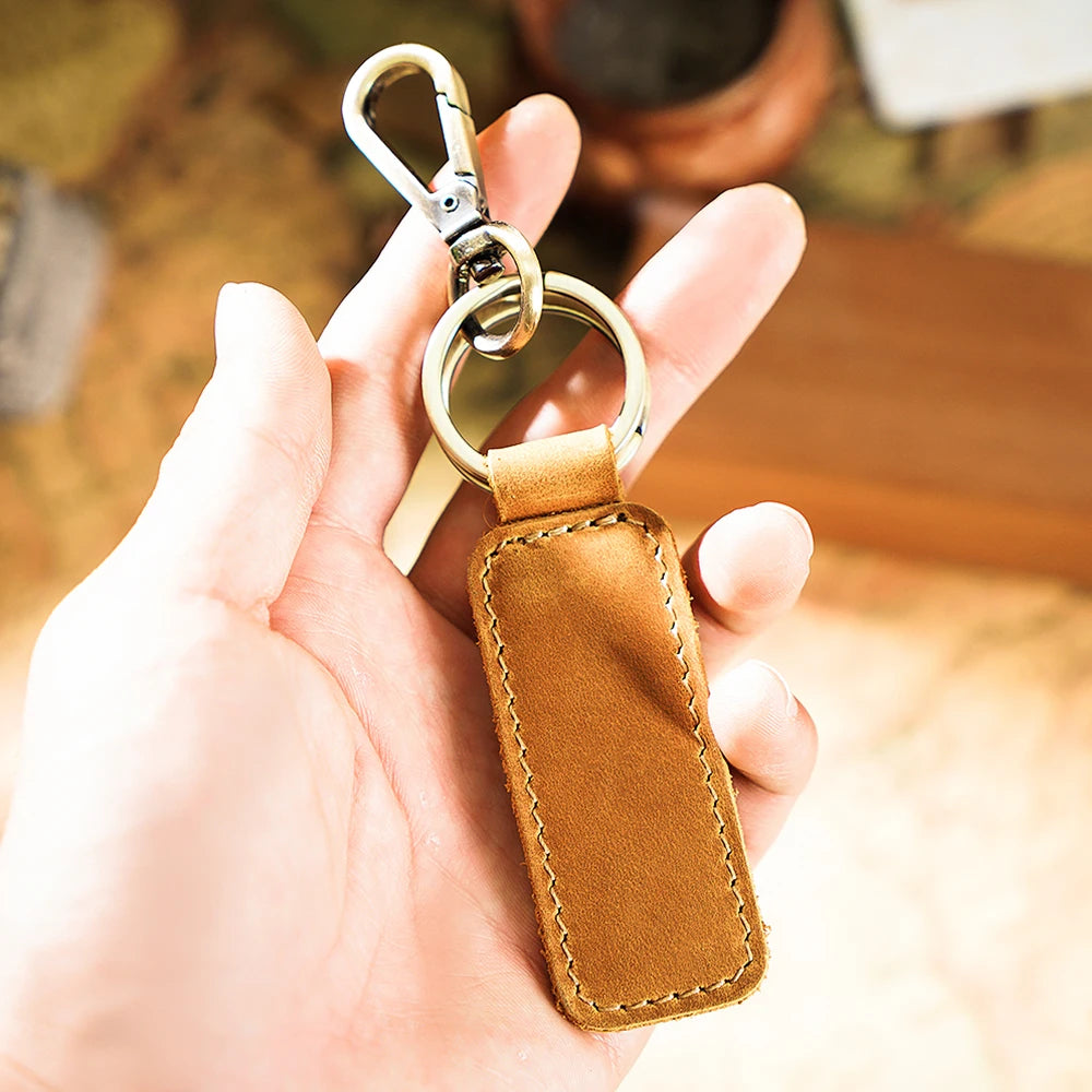 100% Leather Car Key Holder Crazy Horse Cowhide Vintage Key Chain Hook Ring