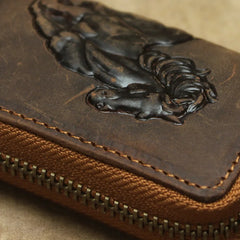 Leather Car Key Wallet Men Key Holder Housekeeper Horse Carving Keychain Covers