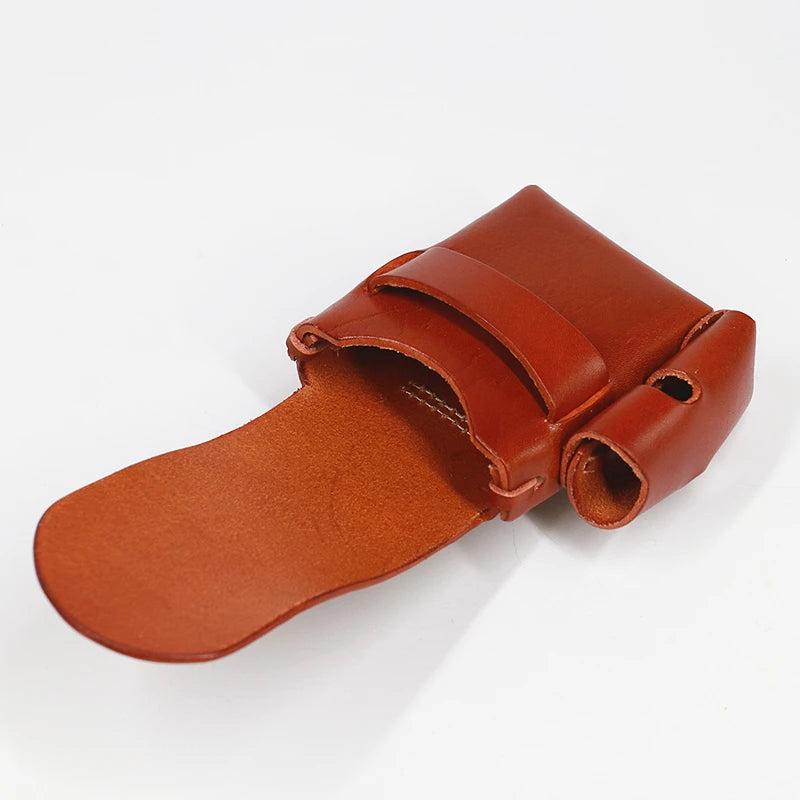 High Cowhide Leather Cigarette Case Men Vintage Small Belt Waist Bag
