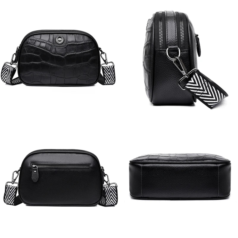 Leather Small Shoulder Bag Retro Style Wide Strap Messenger Wallet