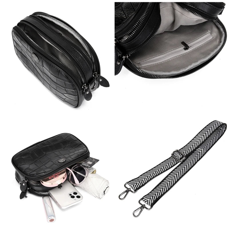 Leather Small Shoulder Bag Retro Style Wide Strap Messenger Wallet