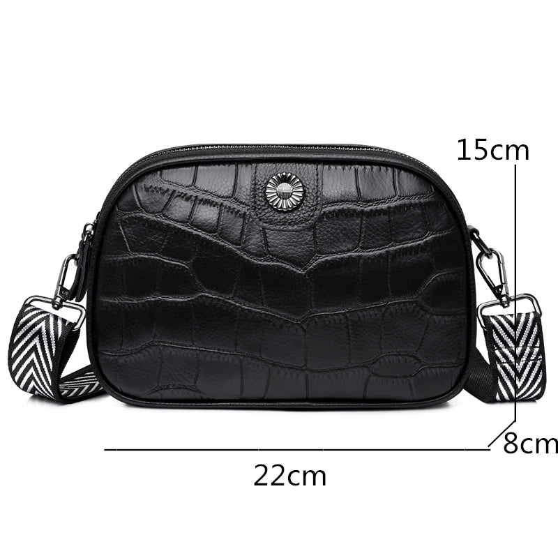 Leather Small Shoulder Bag Retro Style Wide Strap Messenger Wallet