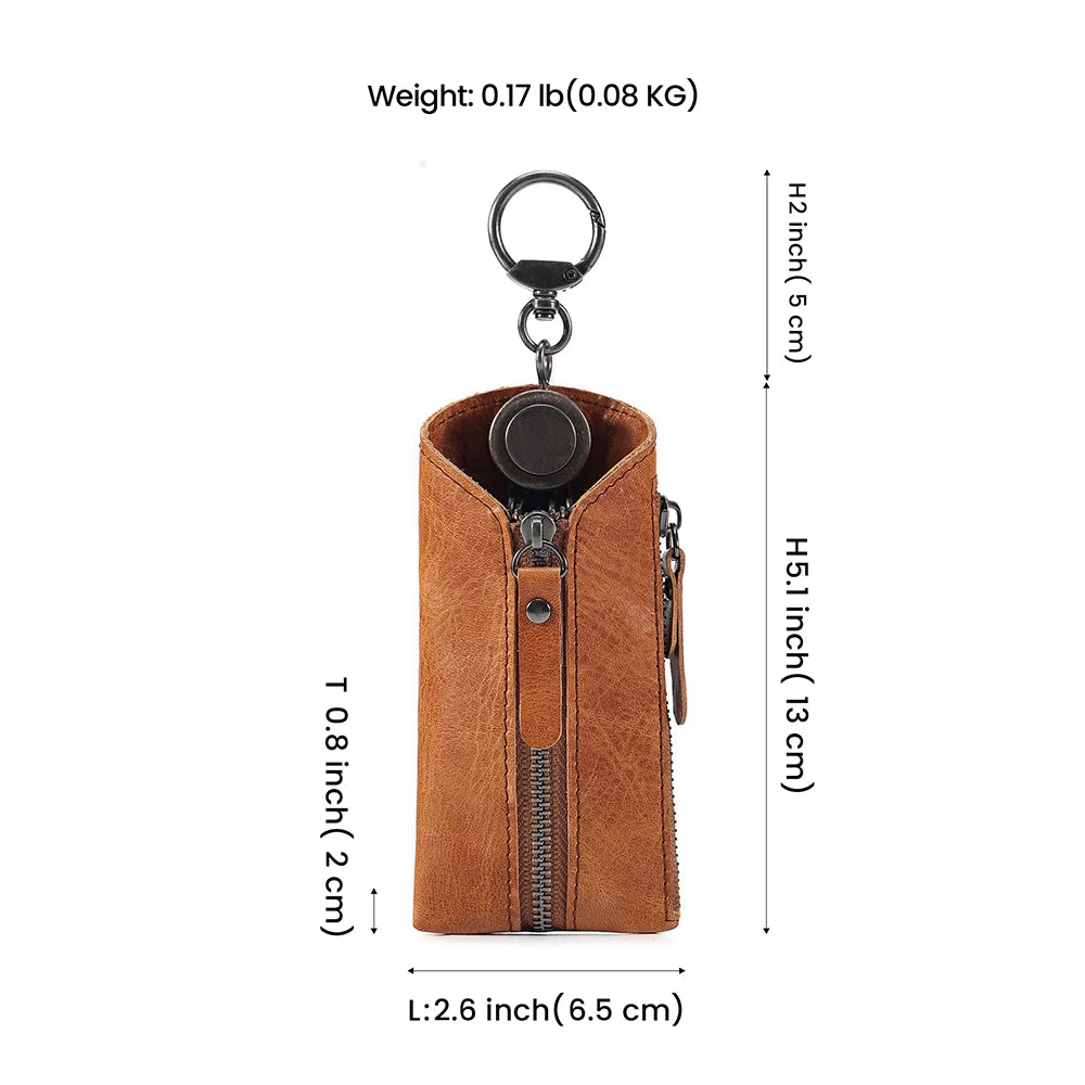 Leather Key Wallet Vintage Men Car Key Holder Zipper Keys Case