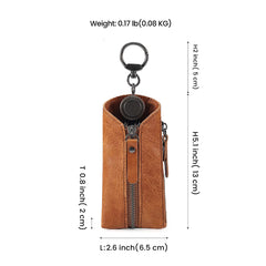 Leather Key Wallet Vintage Men Car Key Holder Zipper Keys Case