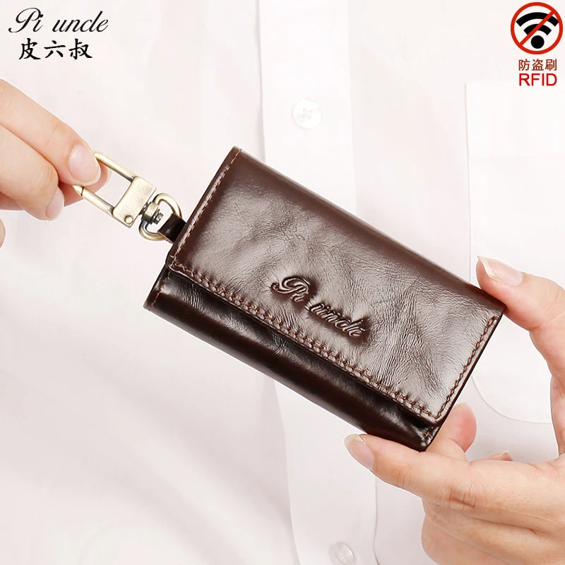 Leather Key Case Men Car Key Holder Zipper Keys Case Top Male Man