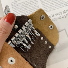 Leather Mini Keychain Holder Bag Case Unisex Wallet Cover Solid
