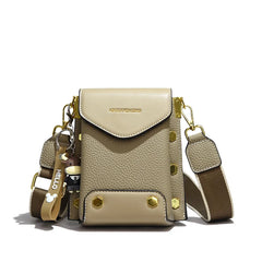100% Leather Shoulder Bag Small Cell Phone Bags Rivet Ladies Messenger