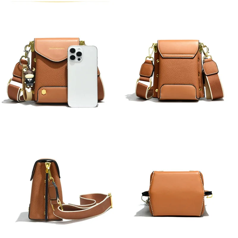 100% Leather Shoulder Bag Small Cell Phone Bags Rivet Ladies Messenger