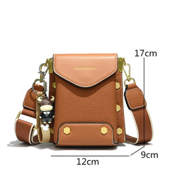 100% Leather Shoulder Bag Small Cell Phone Bags Rivet Ladies Messenger