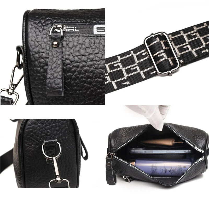 Solid Cow Leather Shoulder Crossbody Bag Women