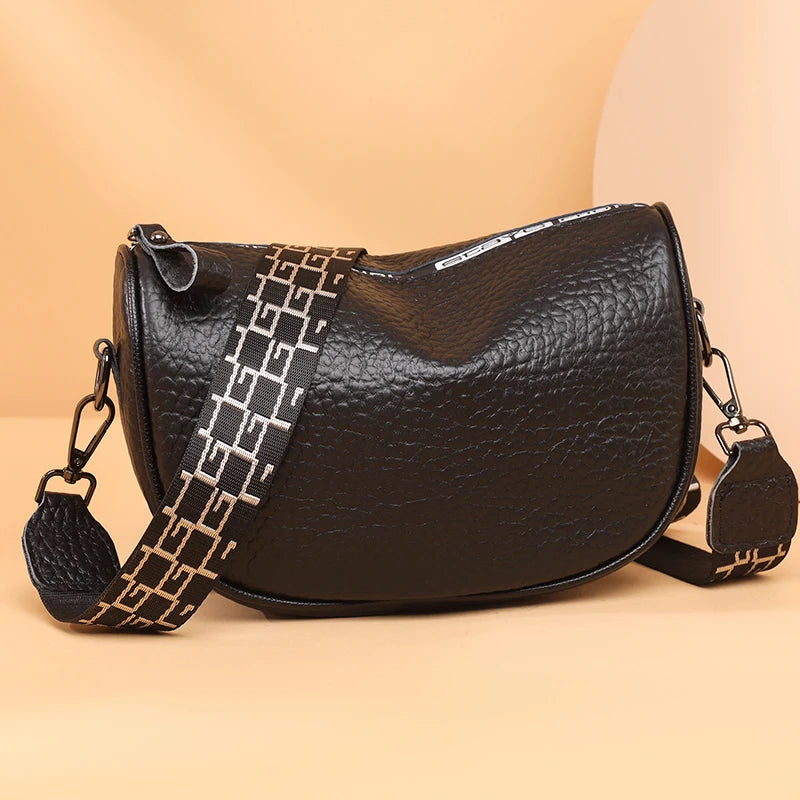 Solid Cow Leather Shoulder Crossbody Bag Women