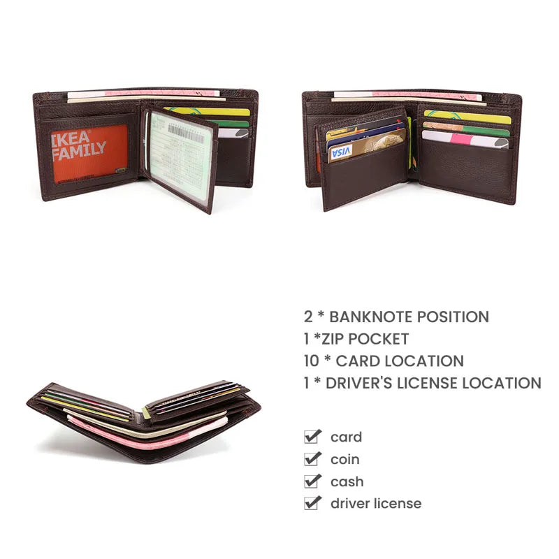 Leather Men Wallet Bifold Casual Solid with Coin Pocket Purse MRF66