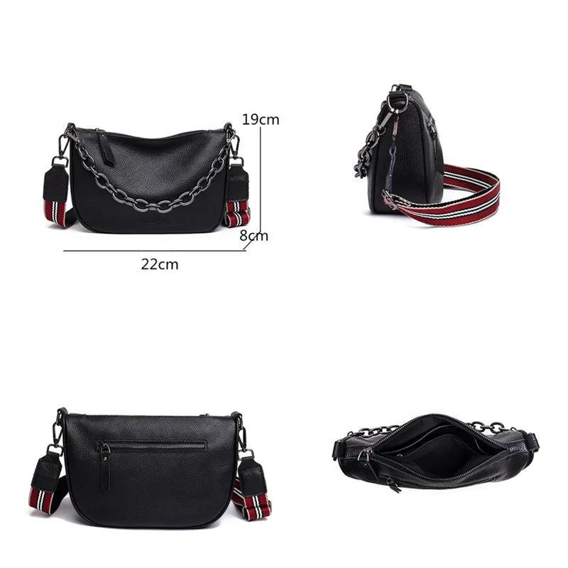 Leather Handbag Chains Cowhide Female Shoulder Bag
