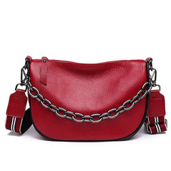 Leather Women Handbag Chains Cowhide Female Shoulder Bag