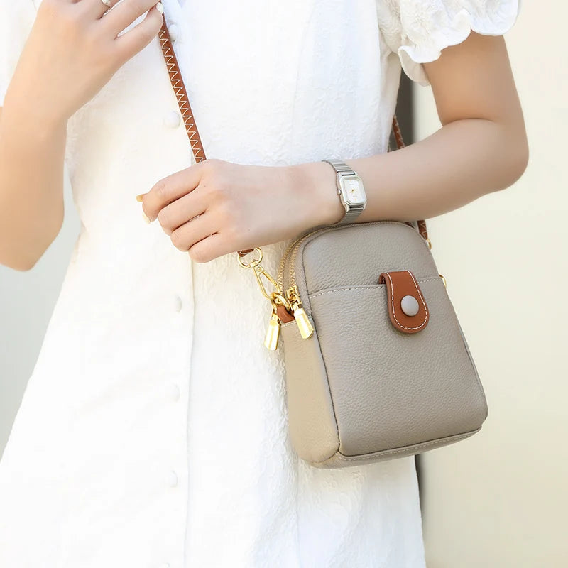 Soft Cowhide Women Shoulder Bag Small Female Messenger Mobile Phone Bag