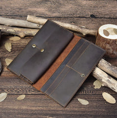 Crazy Horse Leather Long Wallet Men Purse with Phone Pocket