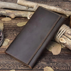 Crazy Horse Leather Long Wallet Men Purse with Phone Pocket
