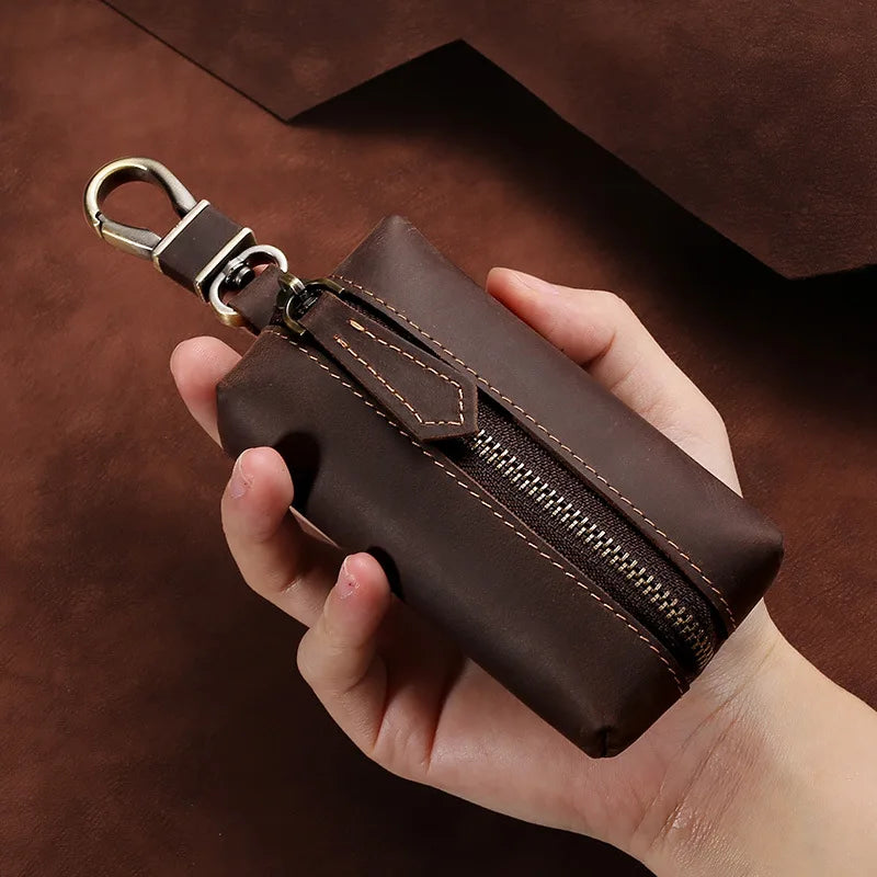 Real Leather Key Case Organizer Retro Crazy Horse Leather K