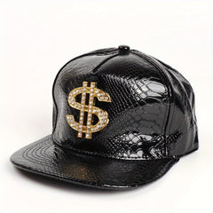 Leather Hip Hop Flat Brim Hat Dollar Point Drill Crocodile Print Baseball Cap