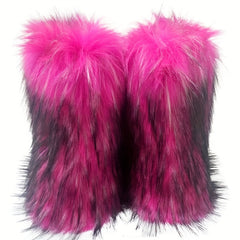 Women's Furry Mid Calf Snow Boots Plush Warm Winter Thermal Fuzzy Boots