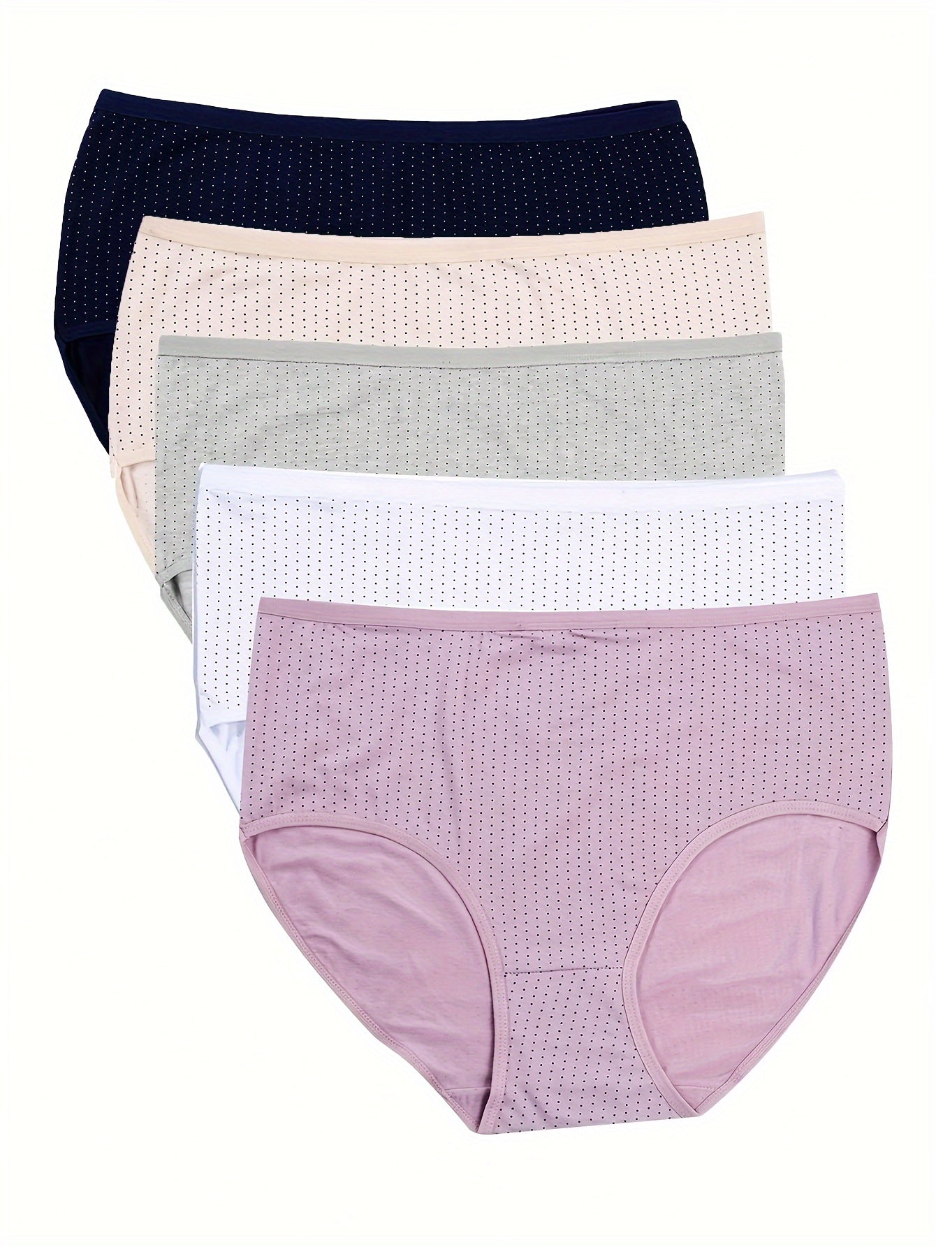 5 Pack Plus Size Panties Set Pin Dot Print Mid Waist Underwear