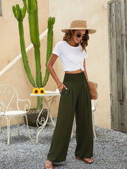 Smocked Waist Wide Leg Pants Casual Loose Pants